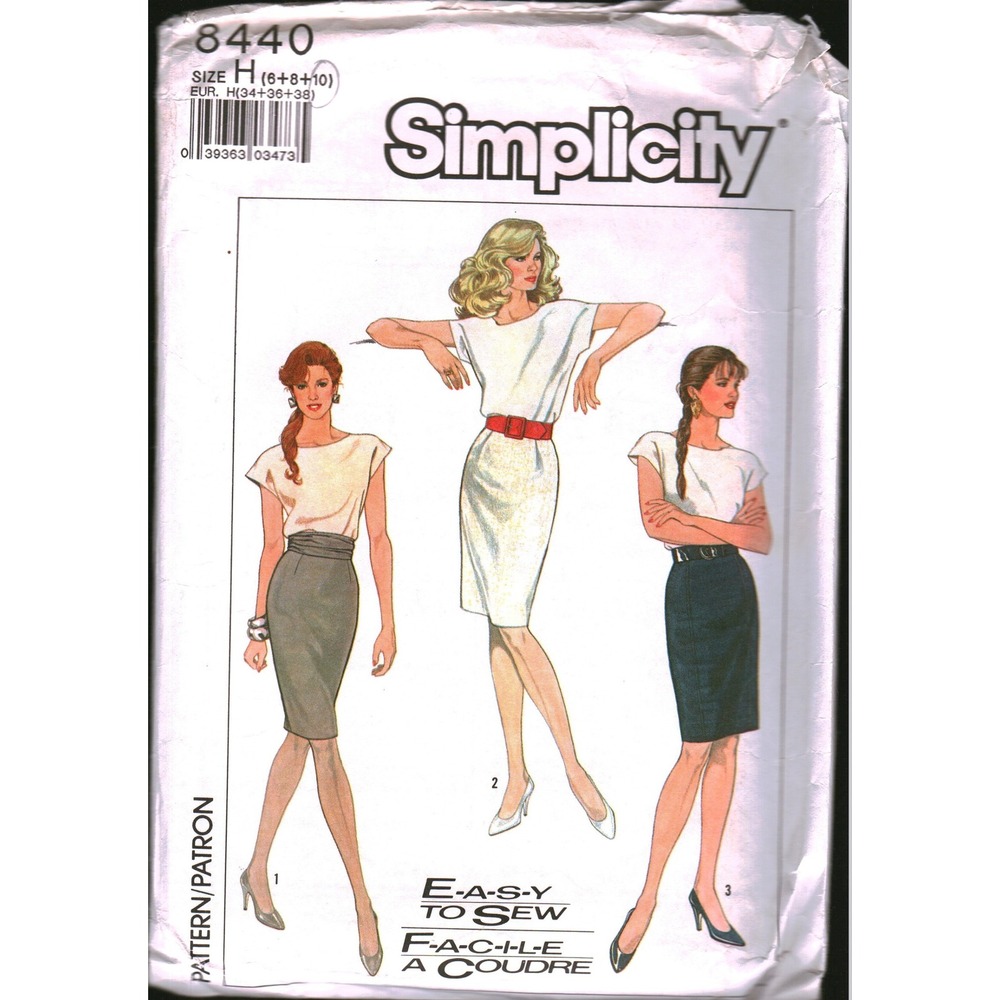 Simplicity 8440 Vintage 1987 Misses Skirts Cummerbund Sewing Pattern Size 6-8-10